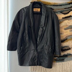 D'LINEA by Casablanca Italian Vintage Cowl Neck Oversized Leather Bomber Jacket